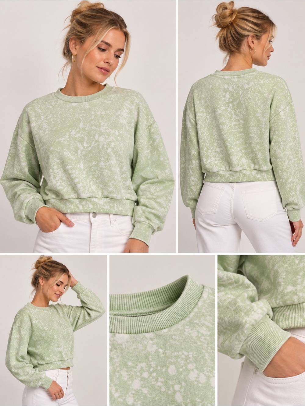 Daily Practice Anthropologie Green Acid Wash Cropped Sweatshirt XXS
